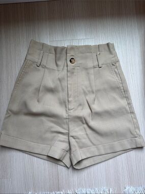 Anine Bing Khaki High-Waist Pleated Shorts